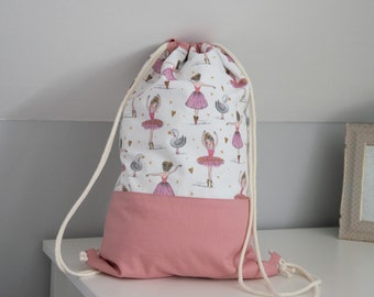 Turnbeutel/Rucksack personalisierbar mit Ballerina | rosa, weiß | Mädchen