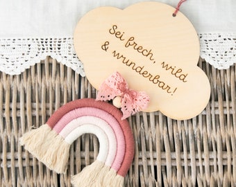 Holzwolke mit Markamee Regenbogen & Spruch | Kinderzimmer Deko personalisiert | Geschenk Geburt, Taufe, Baby, Geburtstag