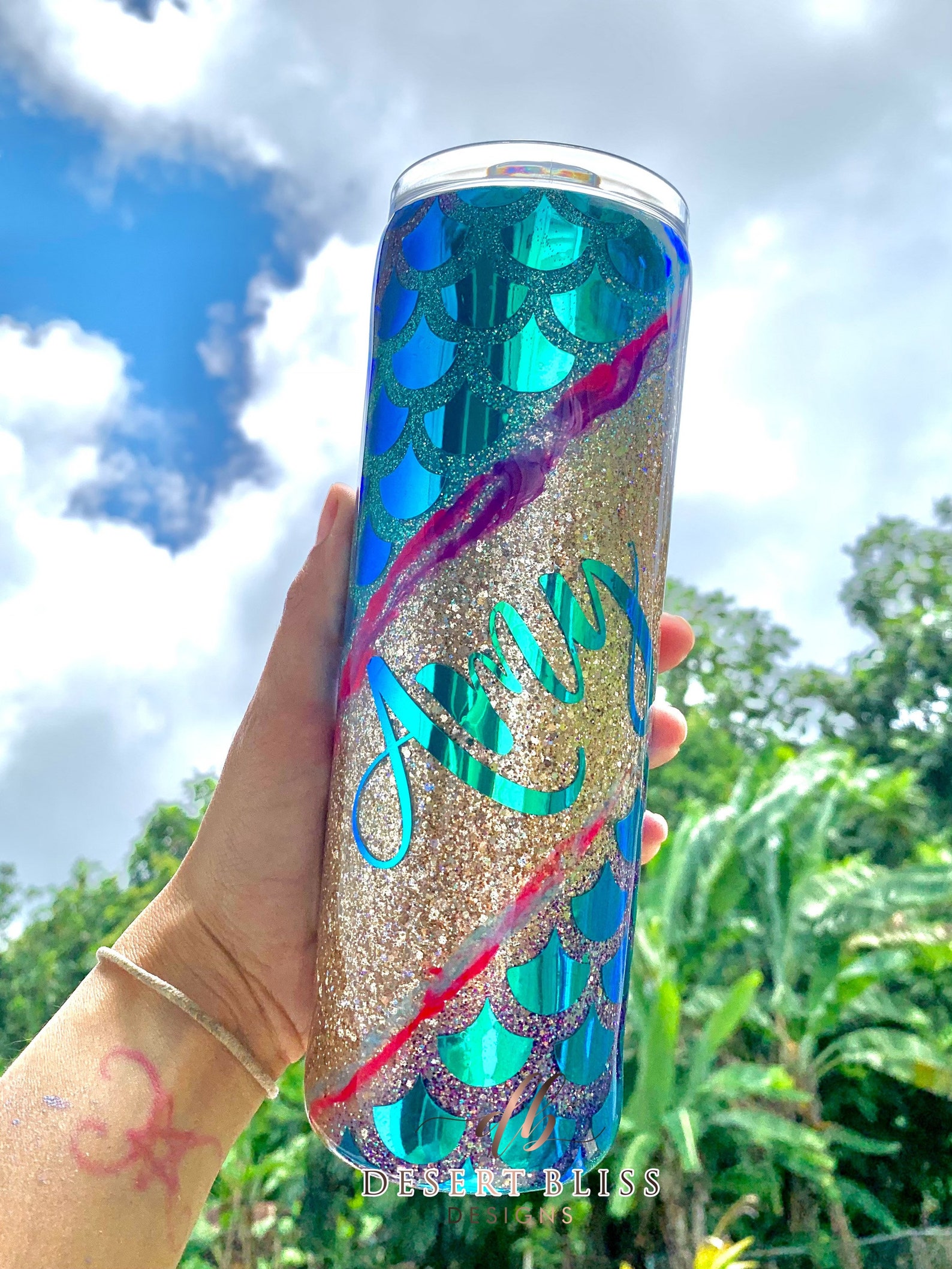 Mermaid Skinny Tumbler mermaid tumbler glitter tumbler Etsy