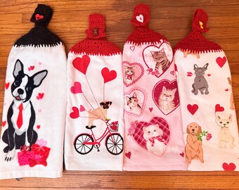 Valentines Day Dogs or Cat Double Thick Hanging Towels.