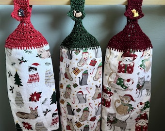 Christmas Cats Crocheted Top Hanging Towels