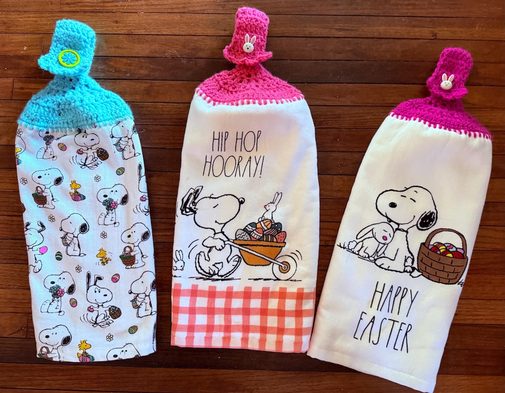 Snoopy Themed Easter Pattern Crocheted Top Hanging Towels. Bespoketshirt Collections