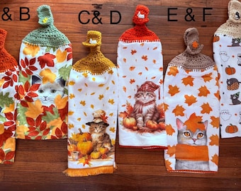 Cat Lovers - Autumn Cats - Crocheted Top Hanging Towels