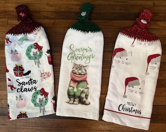 Christmas Cats Crocheted Top Hanging Towels