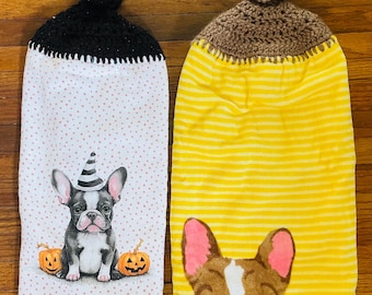Toallas colgantes de crochet de doble grosor con diseño de bulldog francés (Frenchie)