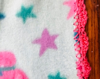 Mermaid Fleece Baby Blanket 38”x31” with Scalloped Crocheted Edging