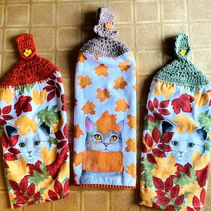 Cat Themed - Autumn Patterned - Crocheted Top Hanging Towels