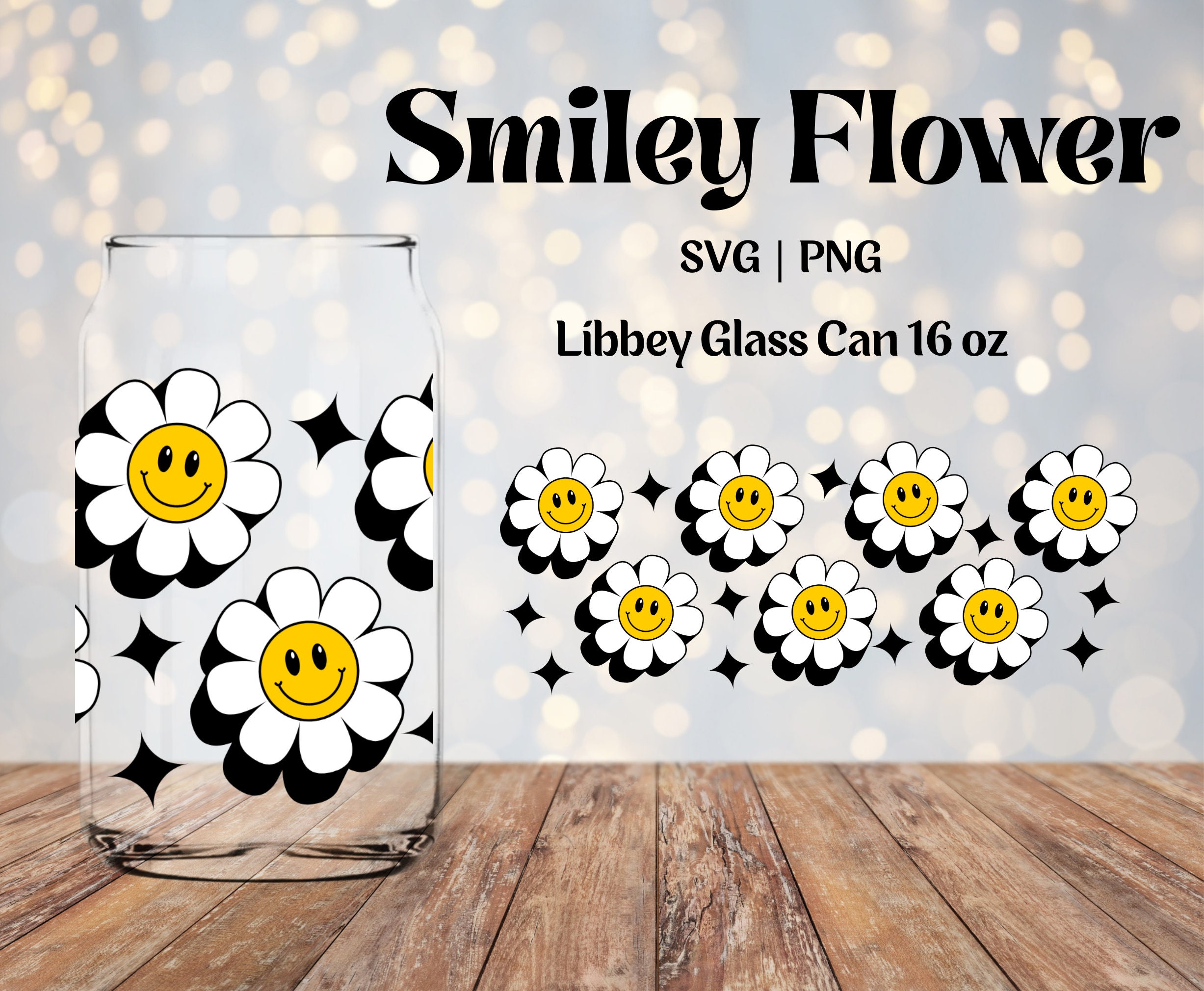 Retro Flower SVG - Smiley Flower SVG - Libbey Glass Can Wrap - Groovy ...