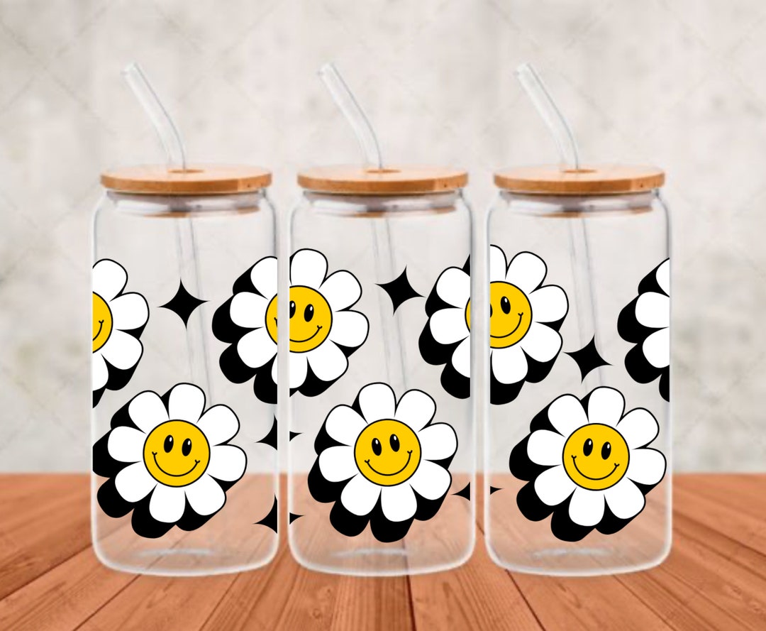 Retro Flower SVG - Smiley Flower SVG - Libbey Glass Can Wrap - Groovy ...