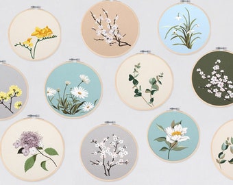 Pflanzen Stickpackung für Anfänger Modern|Hand Vintage Blumen Kreuzstich|Hoop Art Blumen Embroidery Kit|DIY Starter Bastelset für Erwachsene
