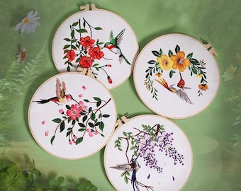 The Birds Embroidery Kit for Beginners Modern, Easy Floral/Floral Art Kit with Hoop, DIY Starter Craft Kit for Adults
