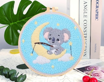 Cute Koala Punch Needle Kit Beginner, DIY Material Package Set, DIY Craft Kits, Primitive Embroidery, Kit with Yarn/All Materials Included