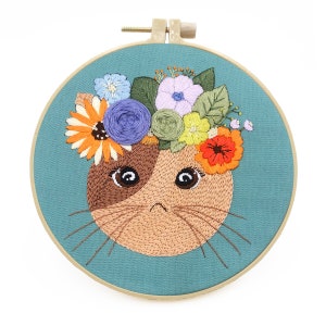 Animal Embroidery Kit for Beginners ModernEasy Pet/Cat Cross StitchHand Flower/Floral Art Kit with HoopDIY Starter Craft Kit for Adults image 2