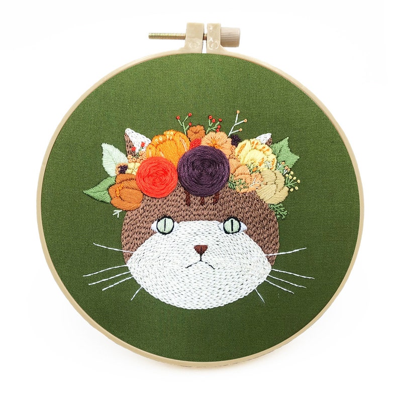 Animal Embroidery Kit for Beginners ModernEasy Pet/Cat Cross StitchHand Flower/Floral Art Kit with HoopDIY Starter Craft Kit for Adults image 4