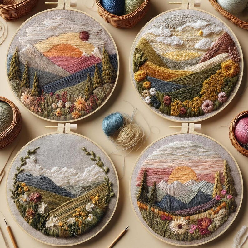 Beautiful Landscape Trees Embroidery Kit for Beginners Modern ...