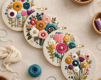 Floral Embroidery Kit for Beginners, Colorful 3D Flower Embroidery Hoop Kit, DIY Hand Embroidery Starter Kit, Wildflower Craft Gift for Her
