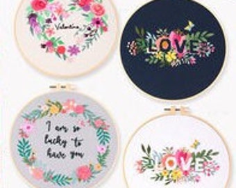 Floral Wreath Embroidery Kit for Beginners Modern|Hand Heart/Love Cross Stitch Kit|Easy Art Flower Kit|DIY Starter Craft Kit with Hoop