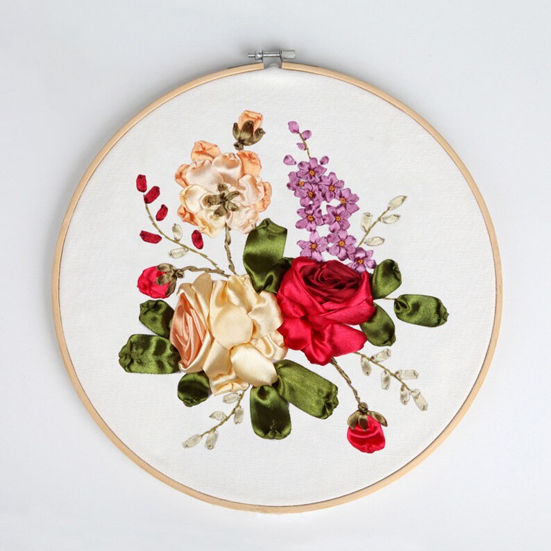 Flower Ribbon Embroidery Kit Floral Easy DIY Beginner Ribbon Etsy