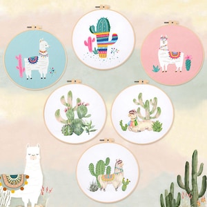 Plant Embroidery Kit for Beginners Modern|Hand Cactus Cross Stitch|Animal/Camel Hoop Art Embroidery Kit|DIY Starter Craft Kit for Adults