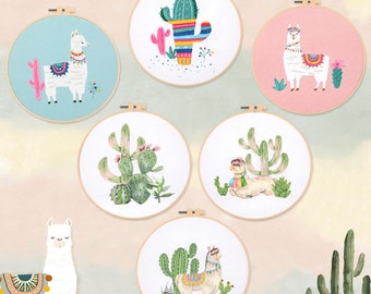 Plant Embroidery Kit for Beginners Modern|Hand Cactus Cross Stitch|Animal/Camel Hoop Art Embroidery Kit|DIY Starter Craft Kit for Adults