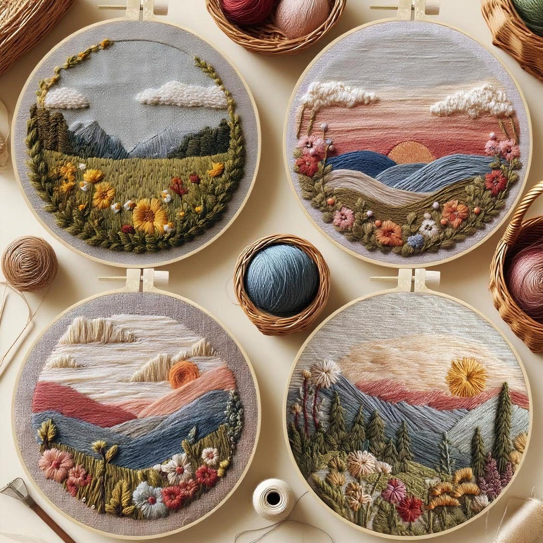 Beautiful Landscape Trees Embroidery Kit for Beginners Modern ...