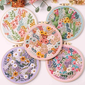 Flower Embroidery Kit for Beginners Modern|Easy Floral/ FloralCross Stitch/Floral Art Kit with Hoop|DIY Starter Craft Kit for Adults