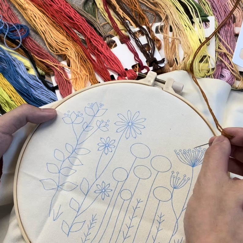 Flower Embroidery Kit for Beginner Modern Embroidery Kit Etsy