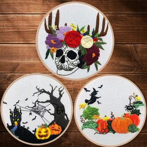 Pumpkin Halloween Embroidery Kit for Beginners Modern|Hand Trick or Treat Cross Stitch|Hoop Art Pumpkin Kit|DIY Starter Craft Kit for Adults