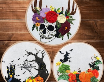 Pumpkin Halloween Embroidery Kit for Beginners Modern|Hand Trick or Treat Cross Stitch|Hoop Art Pumpkin Kit|DIY Starter Craft Kit for Adults