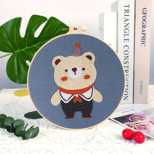 Kawaii Bear Rabbit Fox Punch Needle Kit Beginner, DIY Punch Needles Start Kit for Adult, Punch Needle Kit with Yarn/All Materials Included