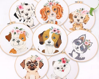 Dog Embroidery Kit for Beginners Modern|Hand Cute Dog Cross Stitch|Easy Art Animal Kit with Hoop|DIY Starter Craft Kit for Adults