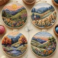 Beautiful Landscape Trees Embroidery Kit for Beginners Modern, intricate Floral/Floral Art Kit with Hoop, DIY Starter Craft Kit for Adults