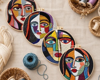 Abstract art painting Embroidery Kit for Beginners Modern, Intricate Floral/Floral Art Kit with Hoop, DIY Starter Craft Kit for Adults