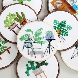 Plant Embroidery Kit for Beginners Modern|Green Leaves/Cactus Cross Stitch|Hand Art Hoop Embroidery Kit|DIY Starter Craft Kit for Adults