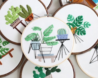 Plant Embroidery Kit for Beginners Modern|Green Leaves/Cactus Cross Stitch|Hand Art Hoop Embroidery Kit|DIY Starter Craft Kit for Adults