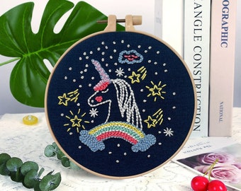 Starry Sky Animals Punch Needle Kit Beginner, DIY Animal Material Package Set, Primitive Embroidery, Unicorn Punch Needle Kit, Birthday Gift