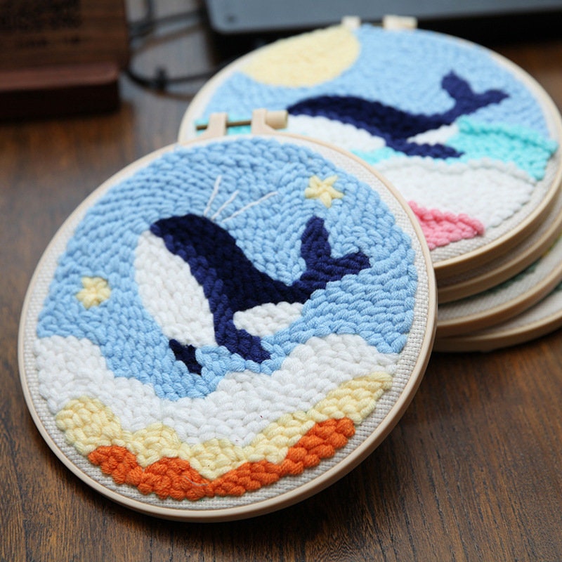 Blue Whale Fall Waves Needle Kit Beginner, DIY Punch Needles Start Kit ...