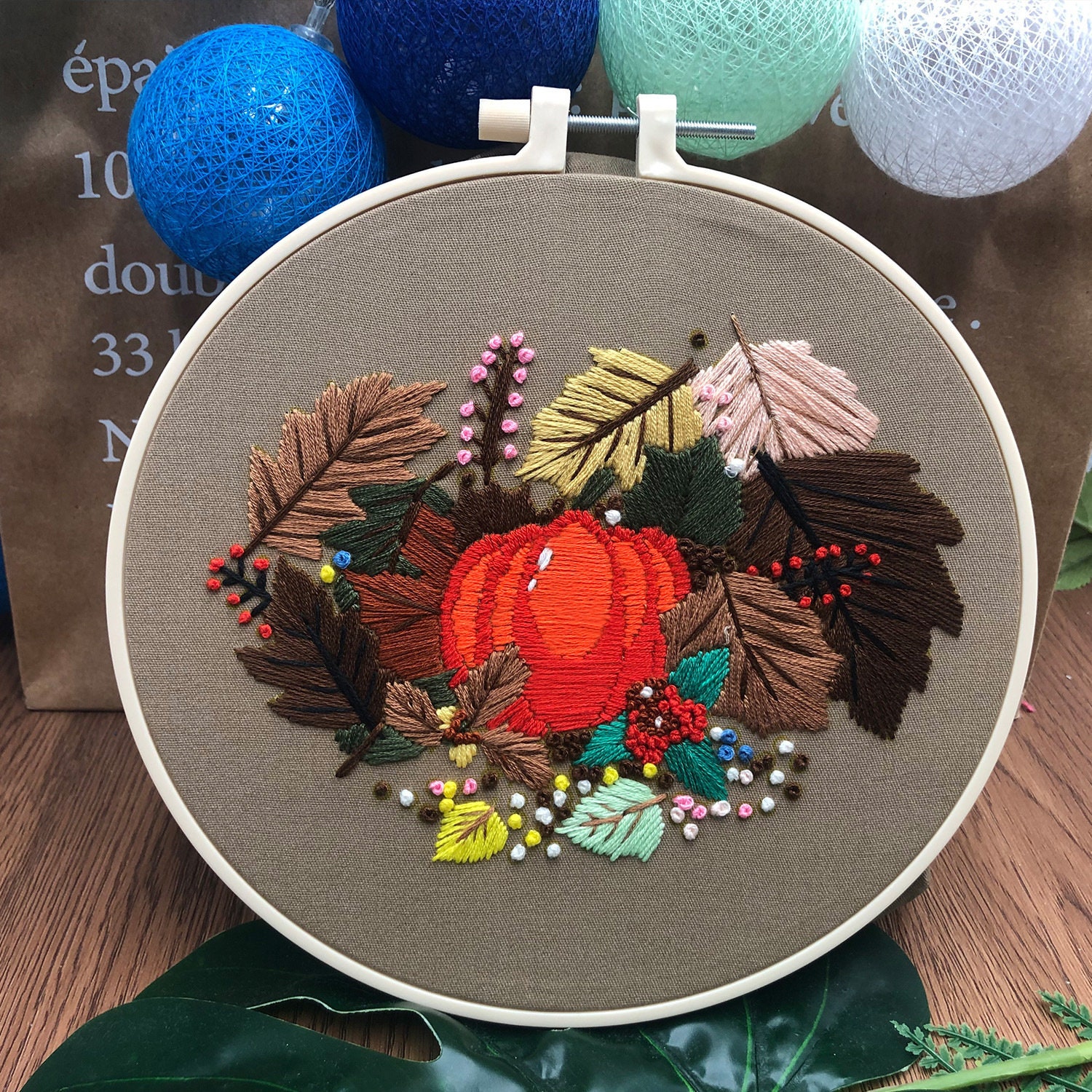 Embroidery Kit for Beginners Cross Stitch Kits Pumpkin Wreath with