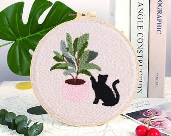 Cats Needle Kit Beginner, DIY Punch Needles Start Kit for Adult, Punch Needle Kit with Yarn/All Materials Included