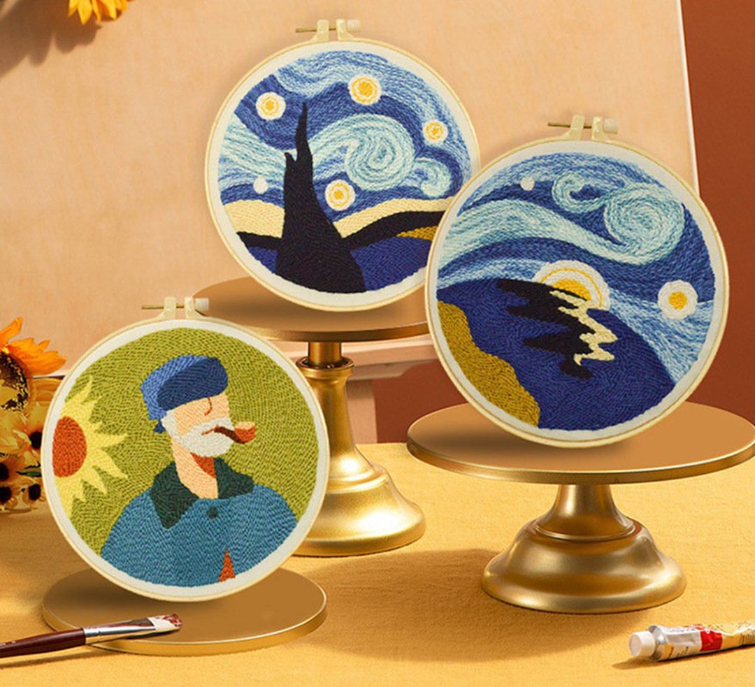 Van Gogh Starry Night Punch Needle Kit Beginner, DIY Punch Needles