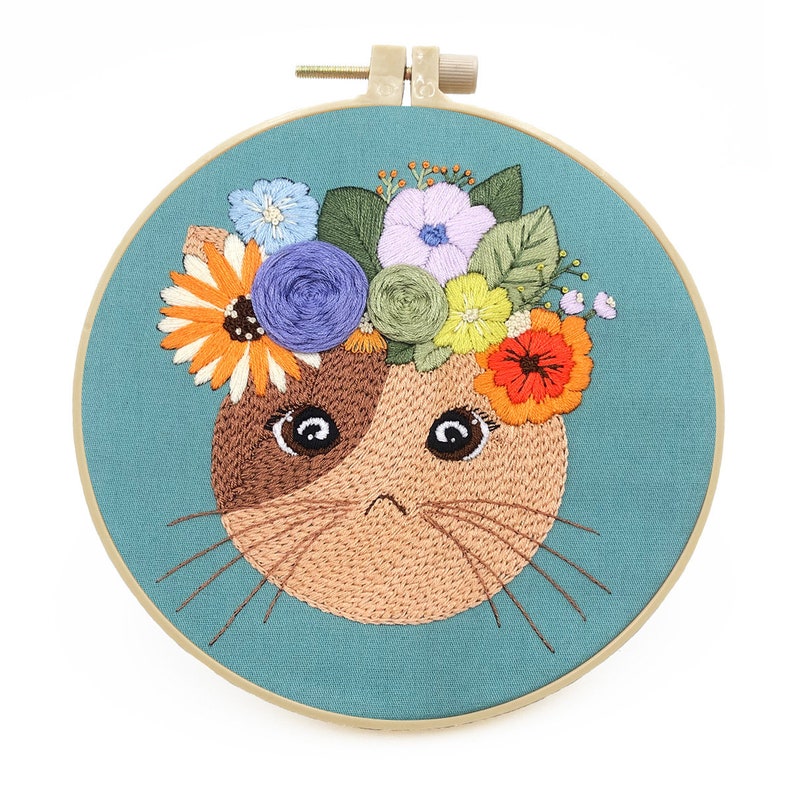 Animal Embroidery Kit for Beginners ModernEasy Pet/Cat Cross StitchHand Flower/Floral Art Kit with HoopDIY Starter Craft Kit for Adults image 5