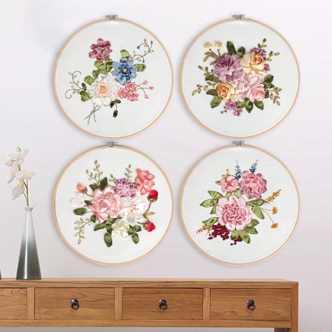 Flower Ribbon Embroidery Kit Floral, Easy DIY Beginner Ribbon ...