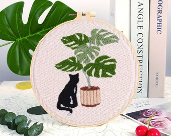 Katzen Nadelset Anfänger, DIY Stanznadeln Starterkit für Erwachsene, Stanznadel Kit mit Garn/Alle Materialien sind enthalten