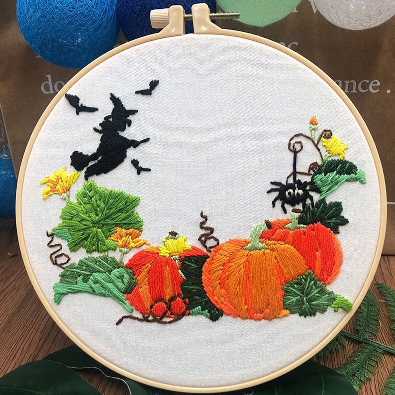 Pumpkin Halloween Embroidery Kit for Beginners ModernHand Trick or Treat Cross StitchHoop Art Pumpkin KitDIY Starter Craft Kit for Adults image 3