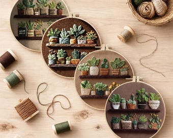 plant stand Embroidery Kit for Beginners Modern, Intricate Floral/Floral Art Kit with Hoop, DIY Starter Craft Kit for Adults