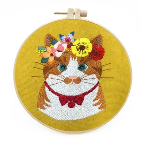 Animal Embroidery Kit for Beginners ModernEasy Pet/Cat Cross StitchHand Flower/Floral Art Kit with HoopDIY Starter Craft Kit for Adults image 7