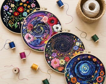 Flower Series Embroidery Kit for Beginners Modern, Intricate Floral/Floral Art Kit with Hoop, DIY Starter Craft Kit for Adults