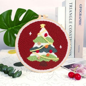 Christmas Punch Needle Kit Beginner, Punch Needles Start Kit for Adults, Punch Needle Kit with Yarn/All Materials Included, Happy New Year
