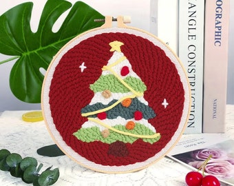 Christmas Punch Needle Kit Beginner, Punch Needles Start Kit for Adults, Punch Needle Kit with Yarn/All Materials Included, Happy New Year