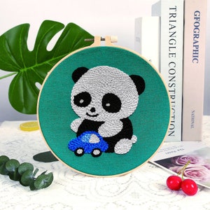 Cute Animal Panda Bee Whale Needle Kit Beginner, DIY Punch Needles Start Kit for Adult, Punch Needle Kit with Yarn/All Materials Included